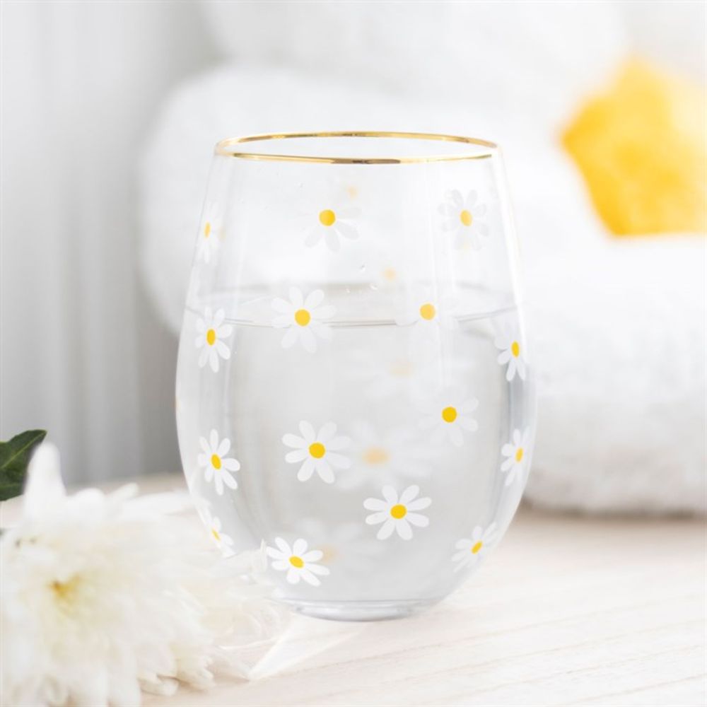 All Over Daisy Print Stemless Wine Glass - Hatters Tea PartyS03723279All Over Daisy Print Stemless Wine Glass