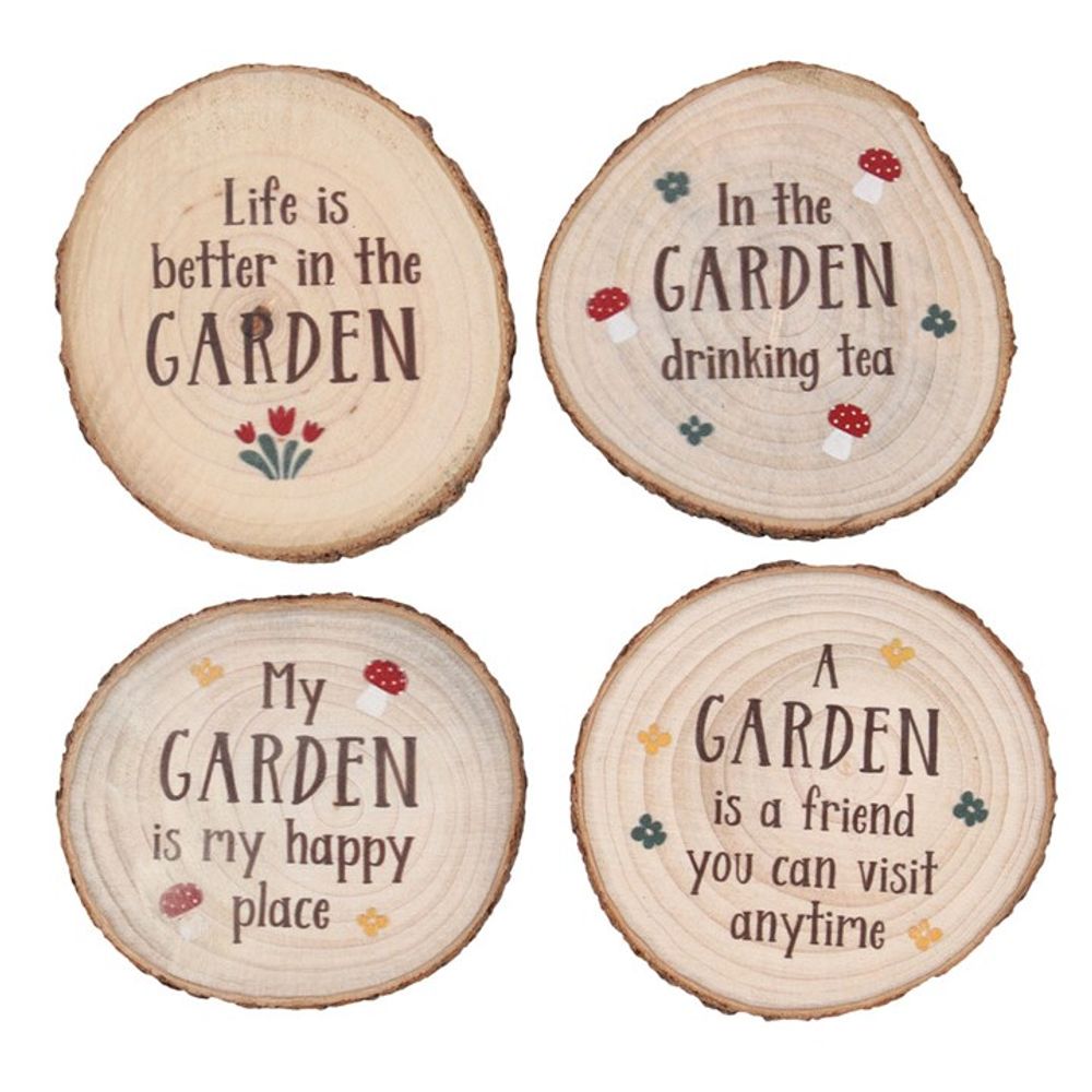 Garden Wood Slice Coaster Set - Hatters Tea PartyS03720099Garden Wood Slice Coaster Set