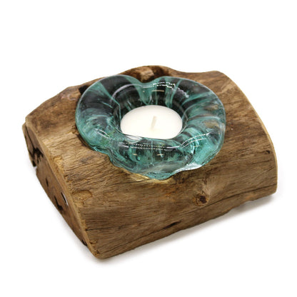 Molton Glass Candle Single Holder on Wood - Hatters Tea PartyMGW-24Molton Glass Candle Single Holder on Wood