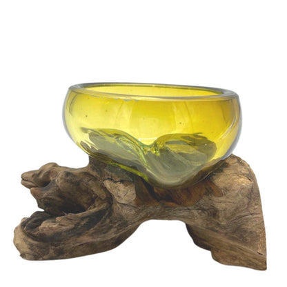 Molton Glass Mini Amber Bowl on Wood - Hatters Tea PartyMGW-33Molton Glass Mini Amber Bowl on Wood