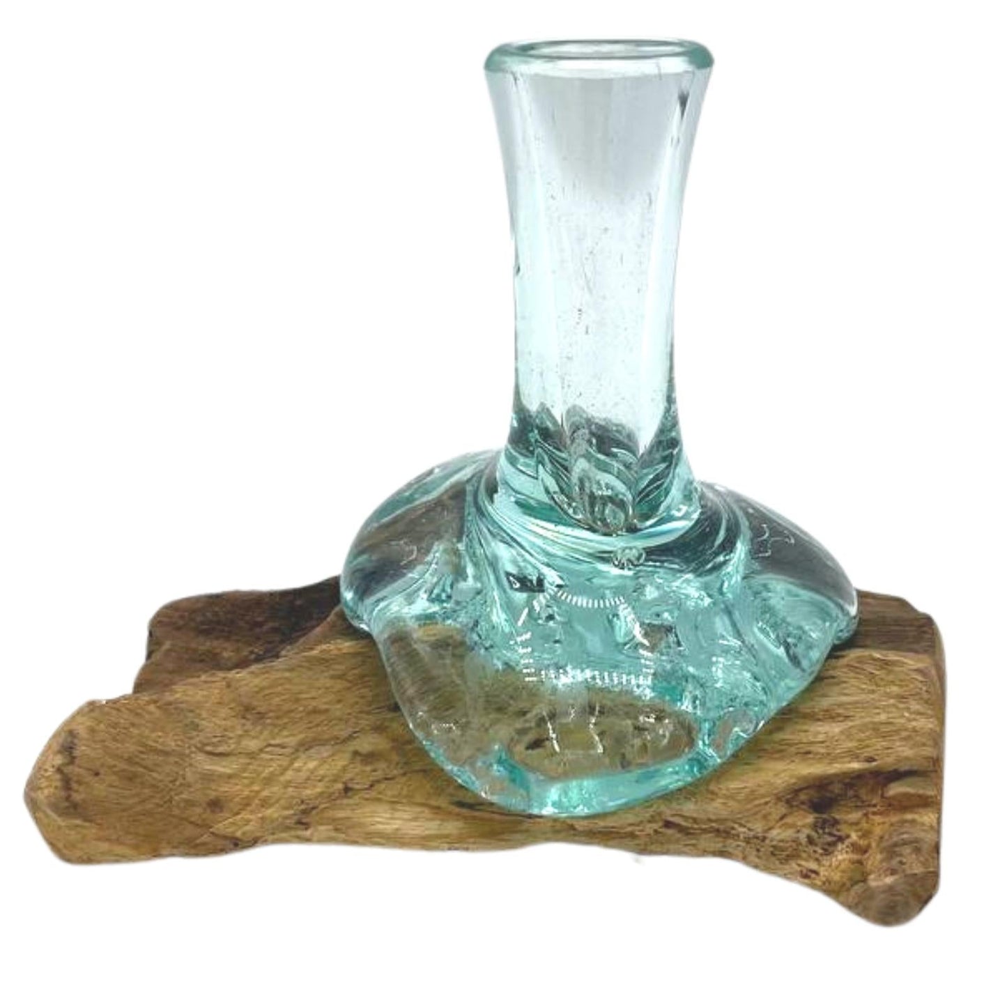 Molton Glass Small Flower Vase on Wood - Hatters Tea PartyMGW-28Molton Glass Small Flower Vase on Wood