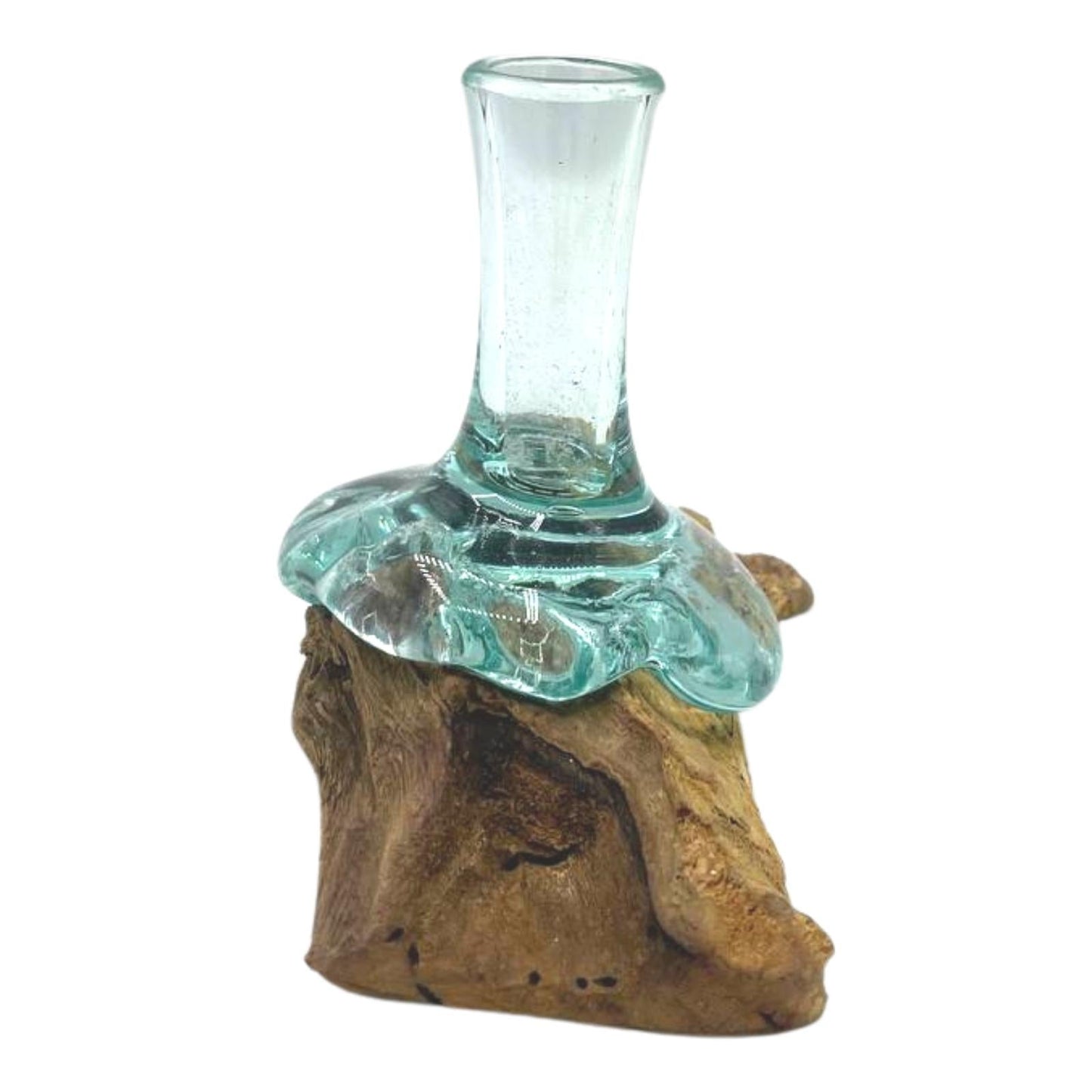 Molton Glass Small Flower Vase on Wood - Hatters Tea PartyMGW-28Molton Glass Small Flower Vase on Wood