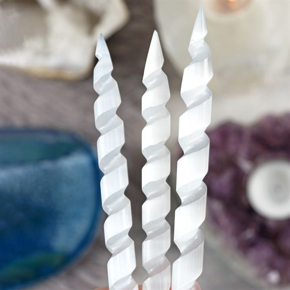 Round Point Selenite Spiral Wand - Hatters Tea PartyS03720505Round Point Selenite Spiral Wand