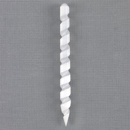 Round Point Selenite Spiral Wand - Hatters Tea PartyS03720505Round Point Selenite Spiral Wand