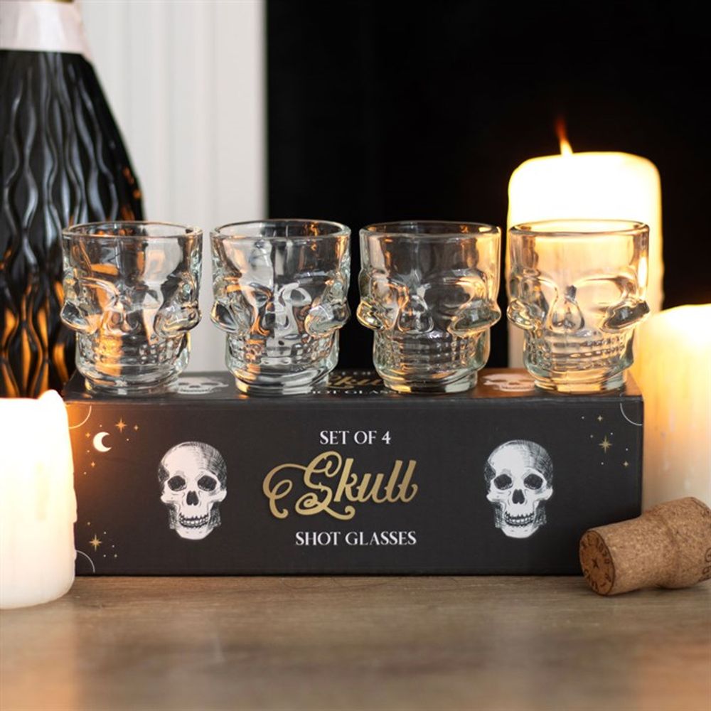 Set of 4 Skull Shot Glasses Set - Hatters Tea PartyS03723392Set of 4 Skull Shot Glasses Set